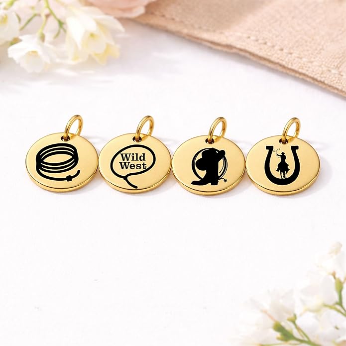 SM Design Western Charm Set of 4 – Stainless Steel Western Charms for Bracelets & Necklaces – Cowgirl, Ranch & Country Style Jewelry Charms – Western Gift for Women & Moms