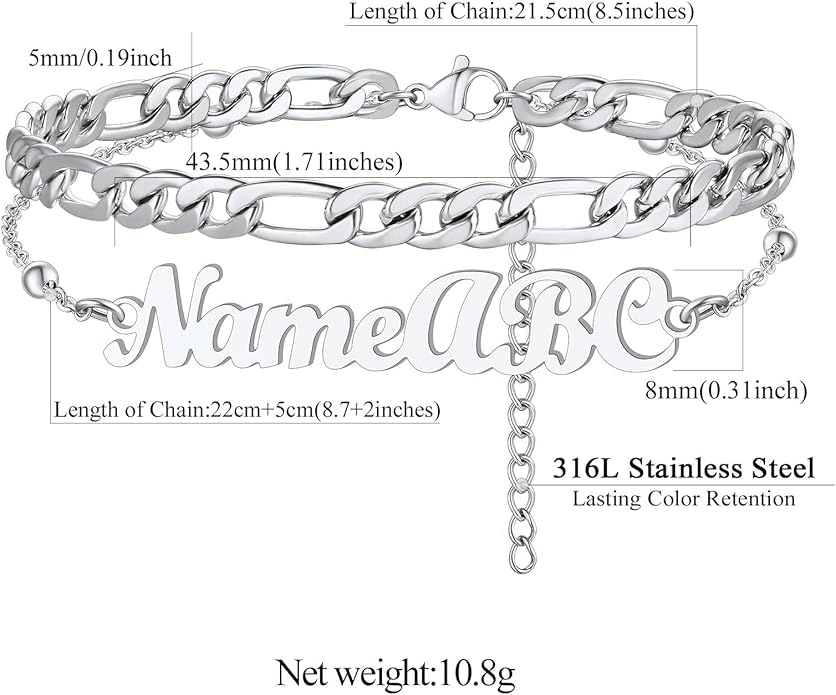 FindChic Custom Ankle Bracelets for Women, Stainless Steel Figaro/Cuban/Wheat/Rope/Herringbone Chain Anklets, Beach Foot Jewelry 8.5''-10.5'' Adjustable & Waterproof, with Gift Box
