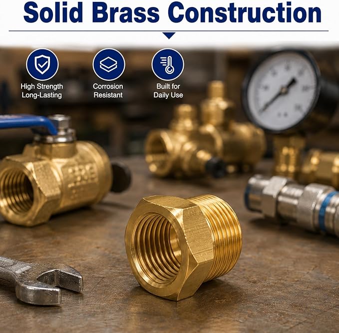 2PCS 1/2" NPT Male to 1/4" NPT Female Brass Hex Bushing Reducer Adapter | NPT - Image 4