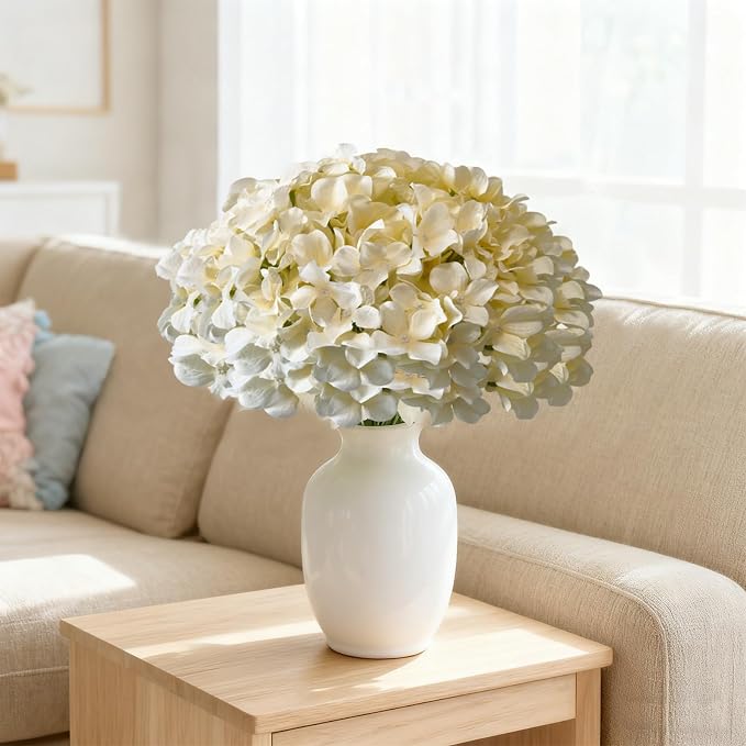 65Pcs Champagne Hydrangea Artificial Flowers Bulk, Realistic Silk Fake Flowers - Image 9