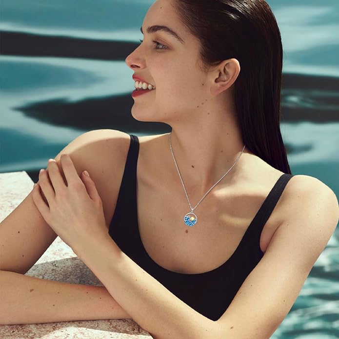Natural Necklace for Women 925 Sterling Silver Mountain/Wave Pendant Necklace Nature Jewelry Gift for Women