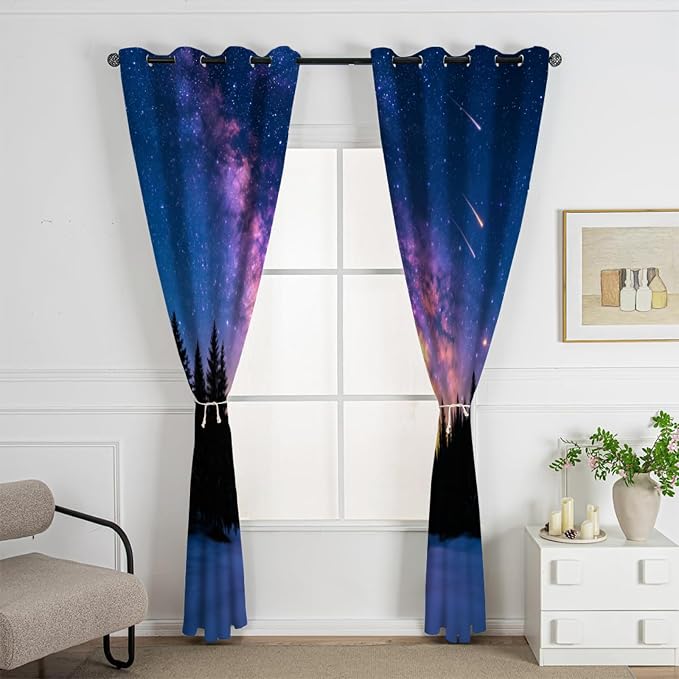 Forest Curtains for Bedroom Blackout, Milky Way Meteor Shower Curtains - Image 4