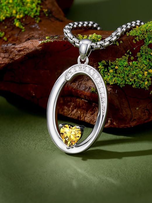 Valentines Day Gifts for Women Alphabet A to Z Initial Birthstone Pendant Necklaces for Women - 18k White Gold Plated Personalized Name Jewelry Valentine Mothers Day Birthday Gifts for Women Her Girlfriend