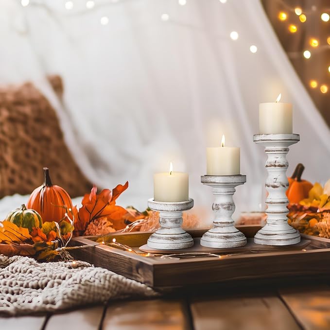Candle Holder for Pillar Candle Set of 3, Farmhouse Wood Candle Holder - Image 2