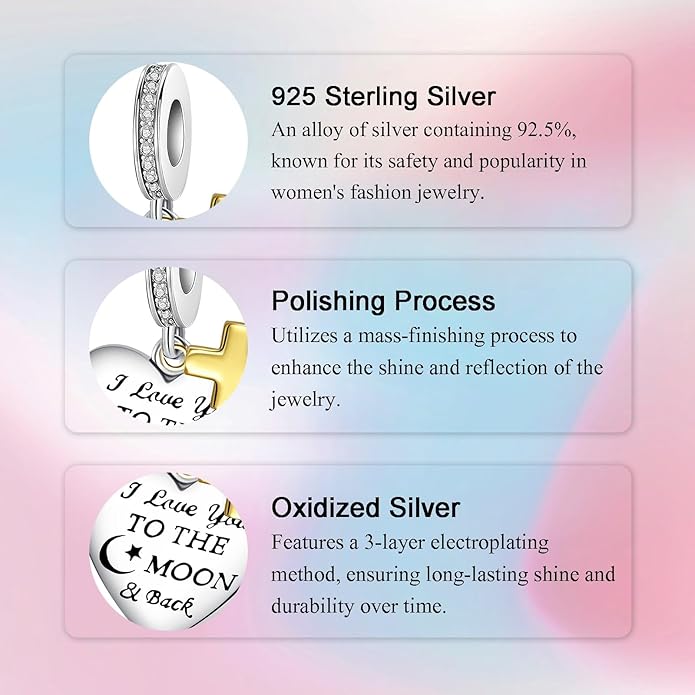 Birthday Fashion Love Heart Dangle Charm 925 Sterling Silver Charms fits Bracelets and Necklace Pendant Bead Charms Jewelry Present for Women Family Friends