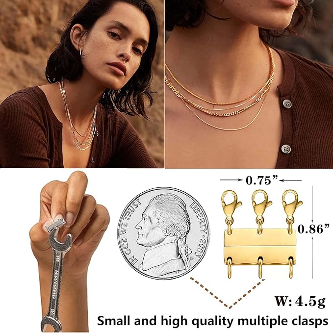 Layering Magnetic Necklace Clasp,18 K Gold and Silver Separator for Stackable Necklaces