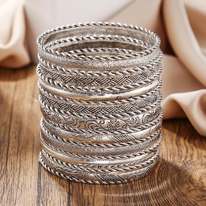 16Pcs Gold Bangle Bracelets for Women - Multi Layer Stackable Textured Bracelets Boho Jewelrys Set.