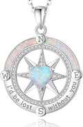 FANCIME Compass Necklace for Women Sterling Silver Compass Jewelry Opal Pendant Fine Jewelry Gemstone Birthday Christmas Gifts for Wife