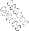 Honsny 12PCS Silver Plated Rings Adjustable Open Rings for Women Cute Gold Plated Stackable Thumb Rings Joint Chain Midi FingerArrow Knot Wave Band Rings Set