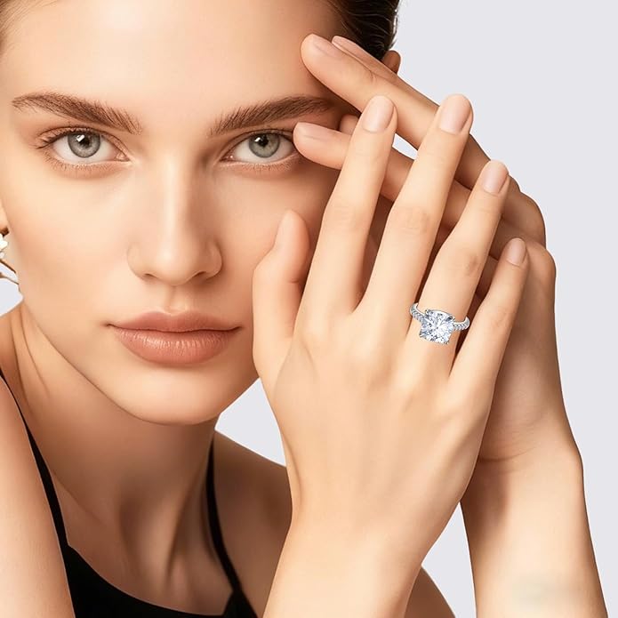 Engagement Rings for Women, Wedding Band for Women，Brilliant D Color VVS1 Clarity Lab Created Rings 14K White Gold Vermeil Ring for Women Jewelry Gifts Adjustable Ring 4-10