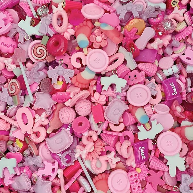 100pcs Cute Slime Charms Mixed Set Resin Flatback for DIY Craft Making and Ornament Scrapbooking Beads Assorted Candy Fruit Cake Christmas Gifts Trellis Resin Ornament Kit Making Supplies