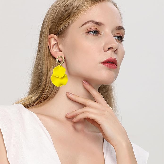 Anmpab Statement Matte Rose Flower Petal Stud Earrings for Women Dangly Floral Petal Earrings Jewelry Accessories Romantic Gifts for Her Women
