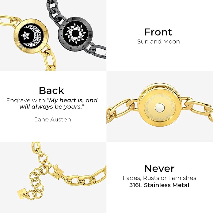 TOTWOO Long Distance Touch Bracelets for Couples, Smart Light & Vibration Love Jewelry, Long Distance Valentines Day Gifts for Him Her Women Men, One-to-One Bluetooth Pairing via App