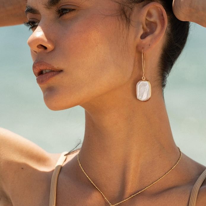 Geometric Drop Dangle Earrings Boho Statement Long Hoops 18k Gold Plated Lightweight Earrings for Women Girls