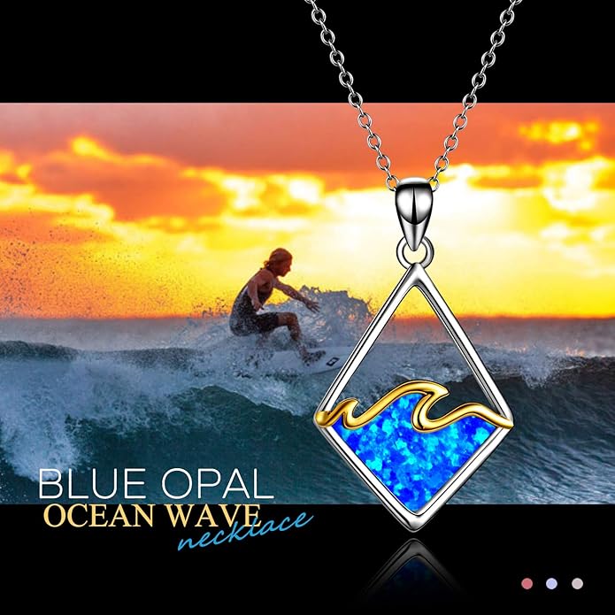YAFEINI Sterling Silver Ocean Wave Necklace Abalone Shell Wave Pendant Ocean Jewelry Beach Gifts for Women (Abalone shell)