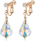 Austrian Crystal Baroque Drop Clip On Dangle Earrings for Women Non Pierced 14K Rose Gold Plated Hypoallergenic Jewelry