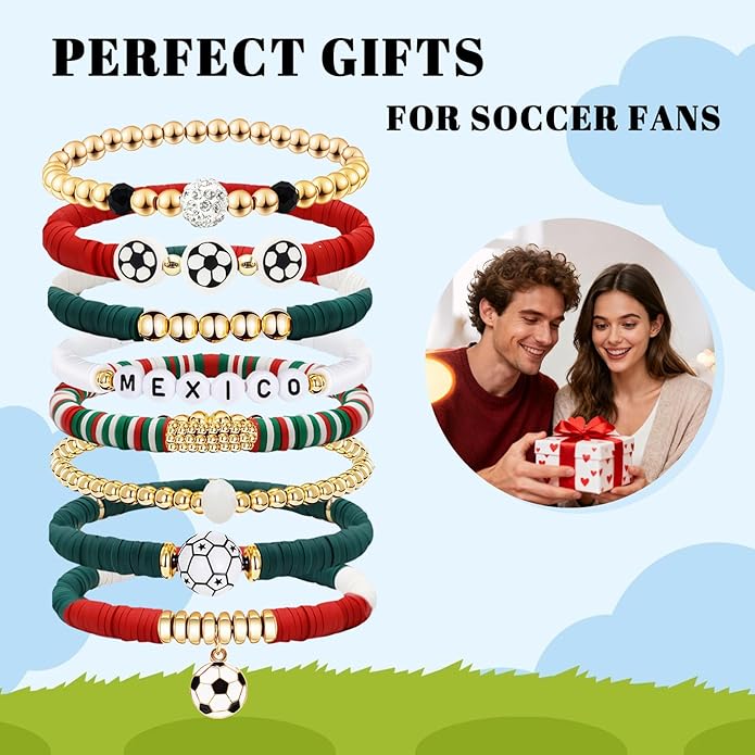 Game Day Bracelets for Women, Stackable Heishi Beaded Stretch Soccer Bracelet Soccer, World Soccer Cup Team Color Accessories & Outfits Jewelry, Soccers Dads Moms Coaches Fans Gifts
