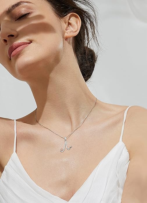 CELESTIA 925 Sterling Silver Initial Necklaces 26 Letter with Rose Gold Heart - 18 Inch Chain