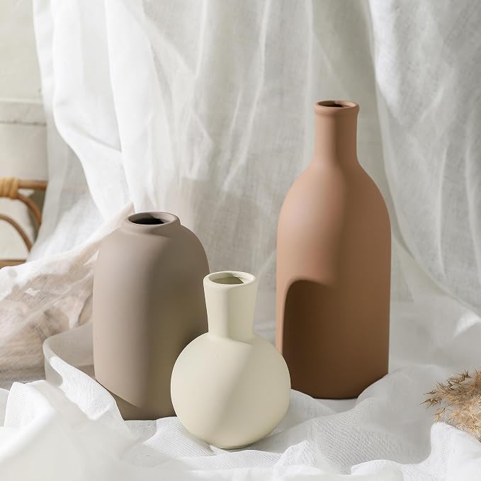 Ceramic Vases Set of 3, Modern Neutral Rustic Farmhouse Home Decor Pottery - Image 9