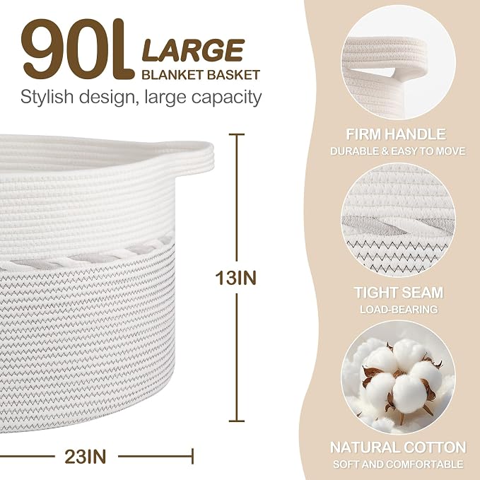 OIAHOMY 90L Extra Large Blanket Basket - Image 2