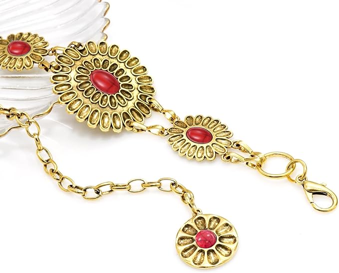 Women's Concho Chain Belt Western Cowgirl Metal Waist Chain Belt for Dress