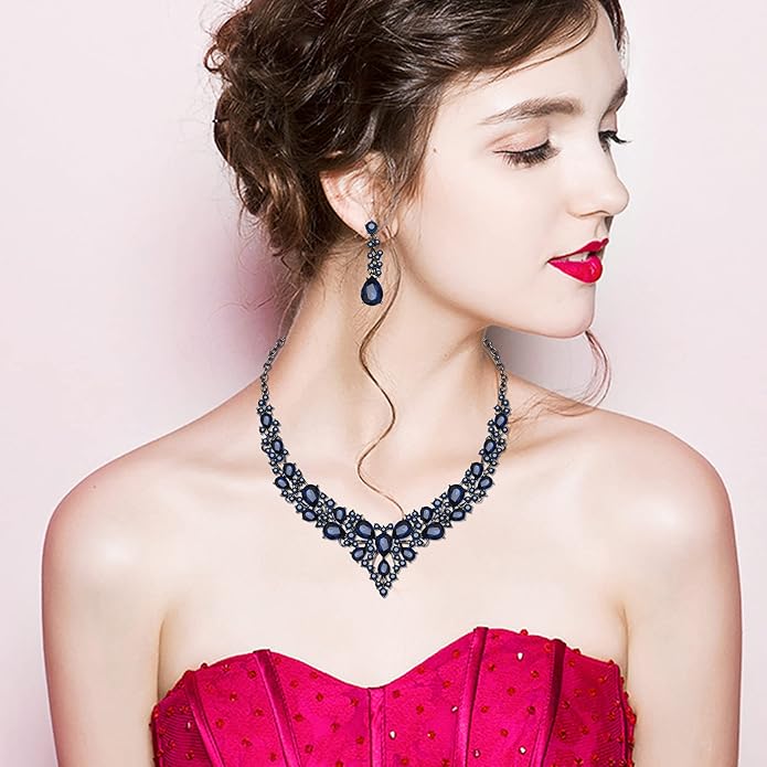 CSY 4 Pcs/Set Austrian Crystal Necklace Earrings Bracelet Ring Bridal Jewelry Sets for Brides Wedding Party Costume Accessories Gifts for Women