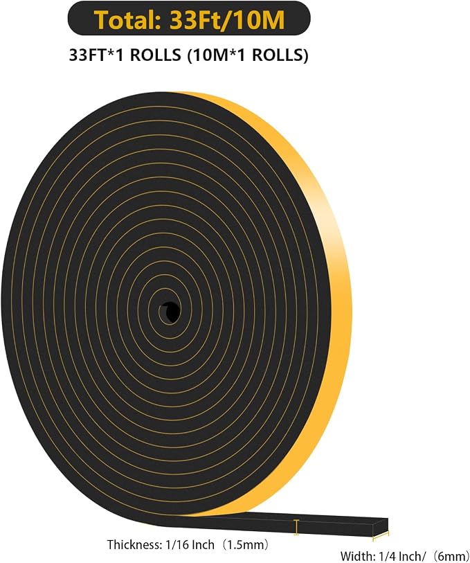 Door Seal Strip, High Density CR Insulation Tape, 1/4 in x 1/16 in x 33Ft | - Image 4