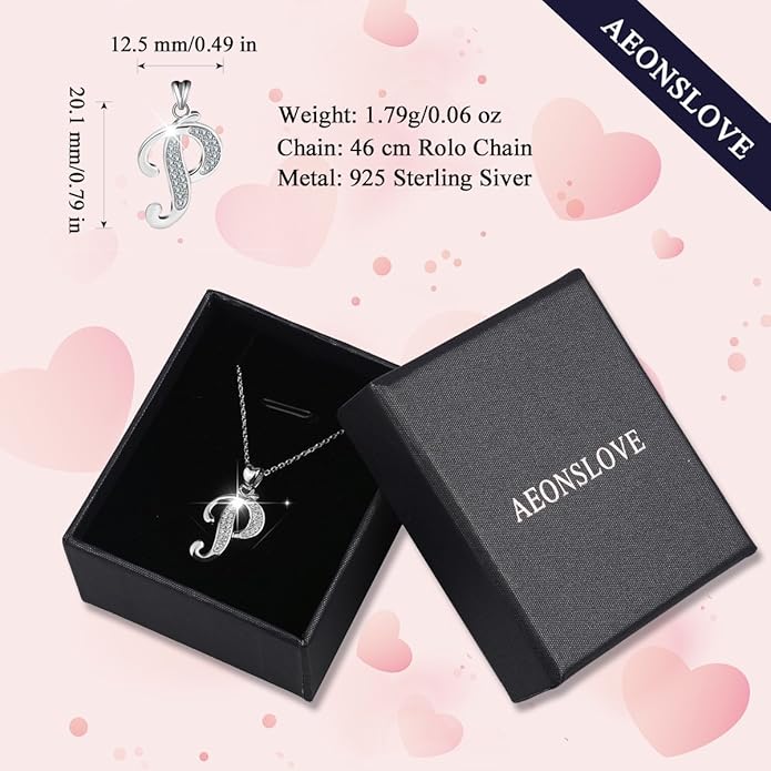AEONSLOVE 925 Sterling Silver Initial Necklaces for Women, 26 Letters Pendants Necklace Gift for Mother, Daughter, Wife, 18 Inch Chain