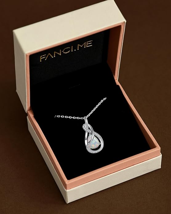 FANCIME TimelessTie Birthstone Necklace for Women White Gold Plated Sterling Silver Ribbon Design Jewelry Knot Pendant Fine Jewelry Gemstone Birthday Graduation Anniversary Valentines Day Gifts for Women Wife Mother Her