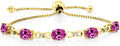 Gem Stone King 7X5MM Oval Cut Gemstone Birthstone and Accent Lab Grown Diamond Tennis Bracelet For Women In 18K Yellow Gold Plated Silver | Adjustable Bolo Bracelet For Women | Easy-On Easy-Off