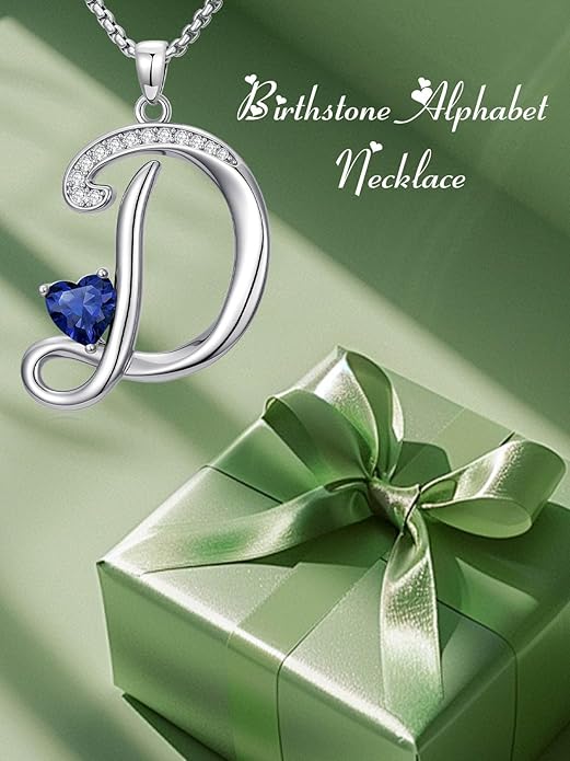 Valentines Day Gifts for Women Alphabet A to Z Initial Birthstone Pendant Necklaces for Women - 18k White Gold Plated Personalized Name Jewelry Valentine Mothers Day Birthday Gifts for Women Her Girlfriend
