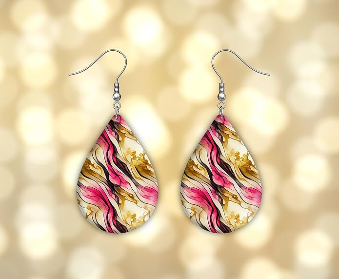 Teardrop Wood Earrings Light Weight Printed Image Dangle Jewelry, Fun and Funky Earrings