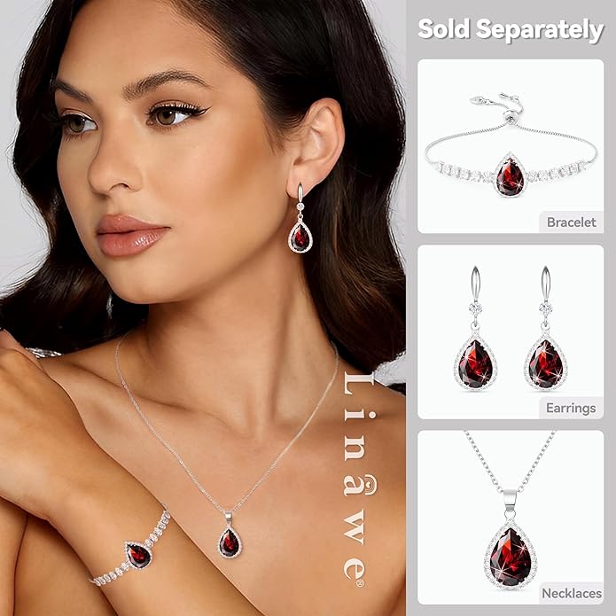 Linawe Crystal Chain Necklace for Women Trendy, Imitation Diamond Pendant, Statement Cubic Zirconia Boho Jewelry Set, 14K Gold/Rose Gold/Silver Birthstone Necklace