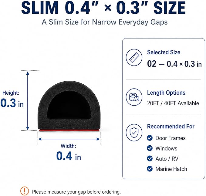 20FT Silicone Weather Stripping Door Seal, 0.4 x 0.3 Inch - Image 2