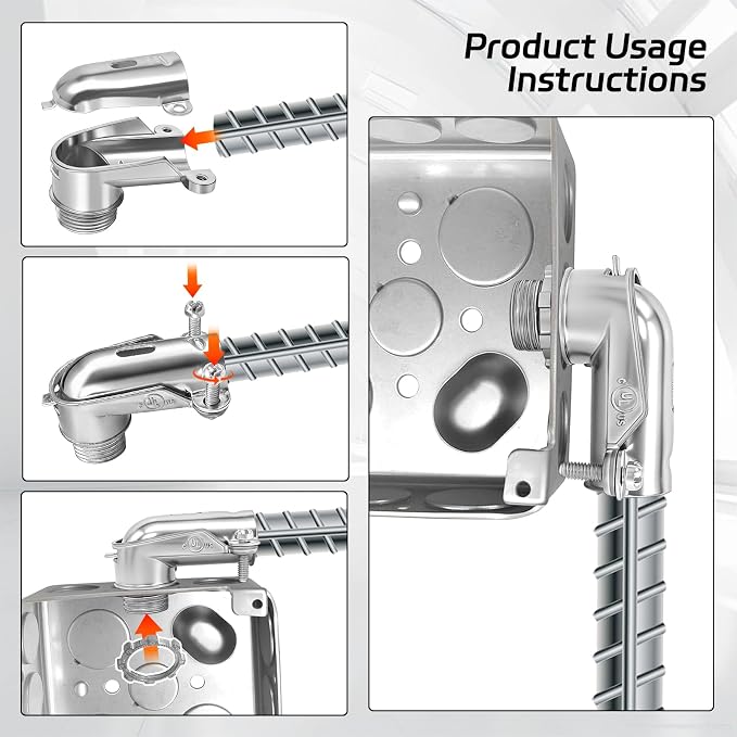 6 Pcs 90° Squeeze Connectors, Zinc Die Cast, 1/2 Inch Flexible Metal Conduit - Image 6
