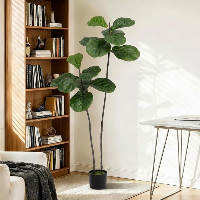 Artificial Fiddle Leaf Fig Tree 4FT Faux Large Tree | Fake Plants Tall Fake Tree - Image 4