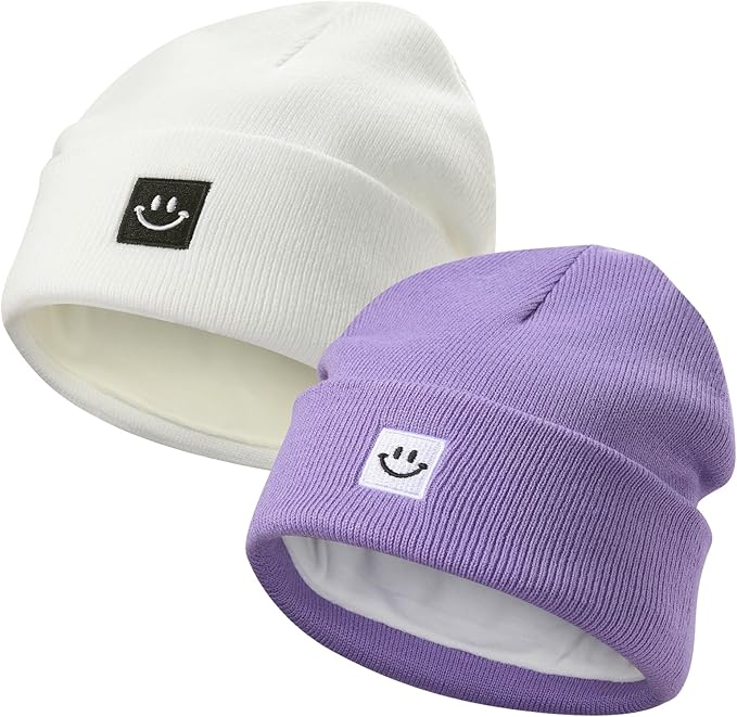 MaxNova 2 Pack Baby Beanie Fleece Lined Knit Toddler Hat for Girls Boys 0-8 Years