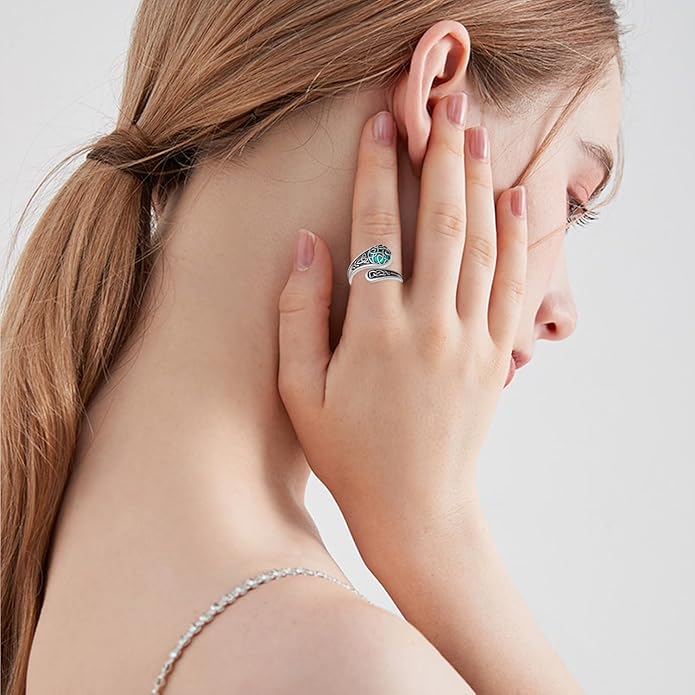 Spoon Rings for Women 925 Sterling Silver Turquoise Spoon Rings Vintage Thumb Rings Jewelry Gifts for Women Men
