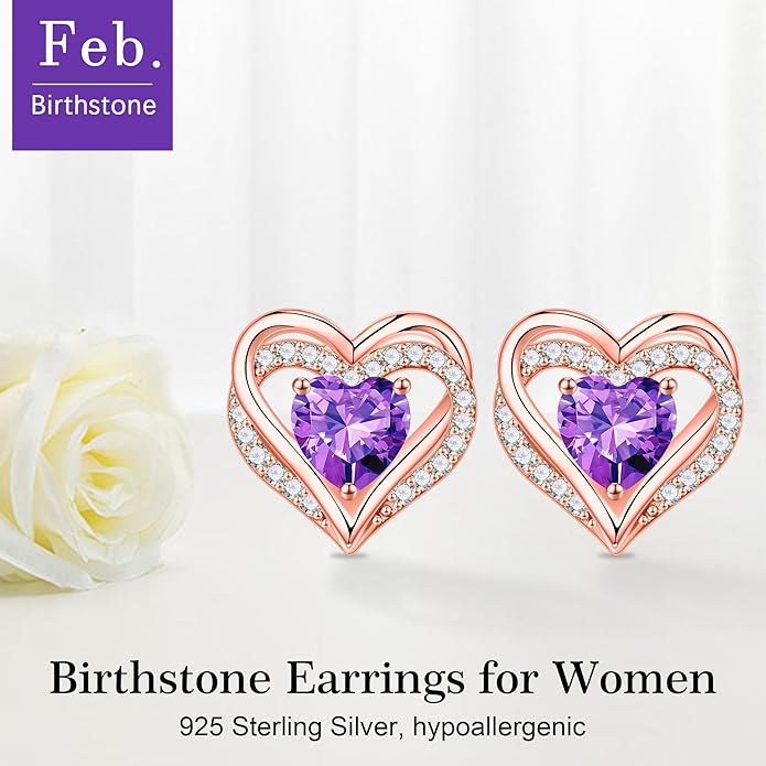 Iefil Valentine Day Gifts for Her - 925 Sterling Silver Heart Stud Earrings Birthday Gifts for Women