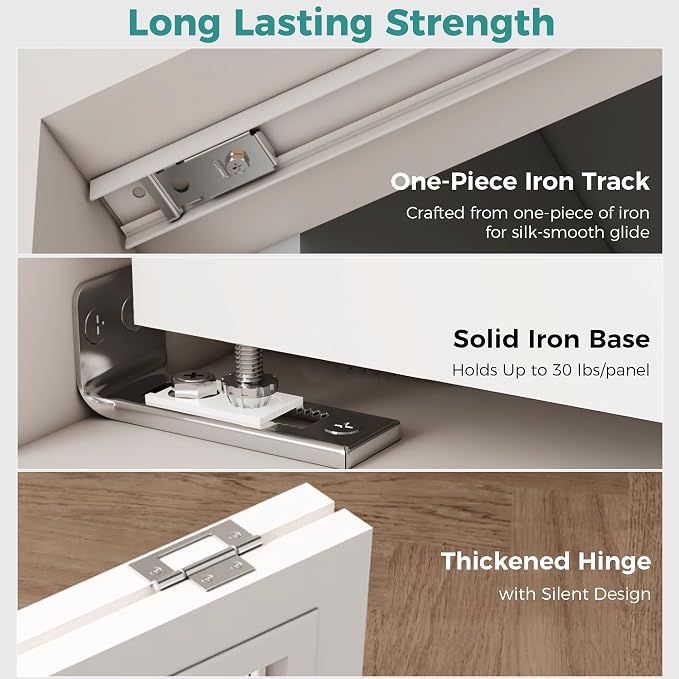 Closet Bifold Door Hardware & 60 Inch Track, 5 ft Bi Folding Door Rail Kit | - Image 7