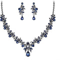 BriLove Women's Wedding Jewelery Set Leaf Flower Crystal Teardrop Marquise Cluster Pendant Necklace Dangle Earrings for Bridal Party