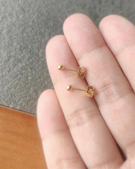 14K Gold Filled Polished Small CZ Pearl Ball Stud Earrings Set for Women Men 20G Surgical Steel Hypoallergenic Piercing Studs for Sensitive Ear, Pack of 6 Pairs