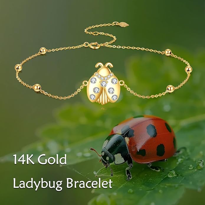 KECHO 14k Yellow Gold Butterfly/Dragonfly/Frog/Sunflower/Daisy/Tree of life/Moon/Clover Bracelet Anklet for Women