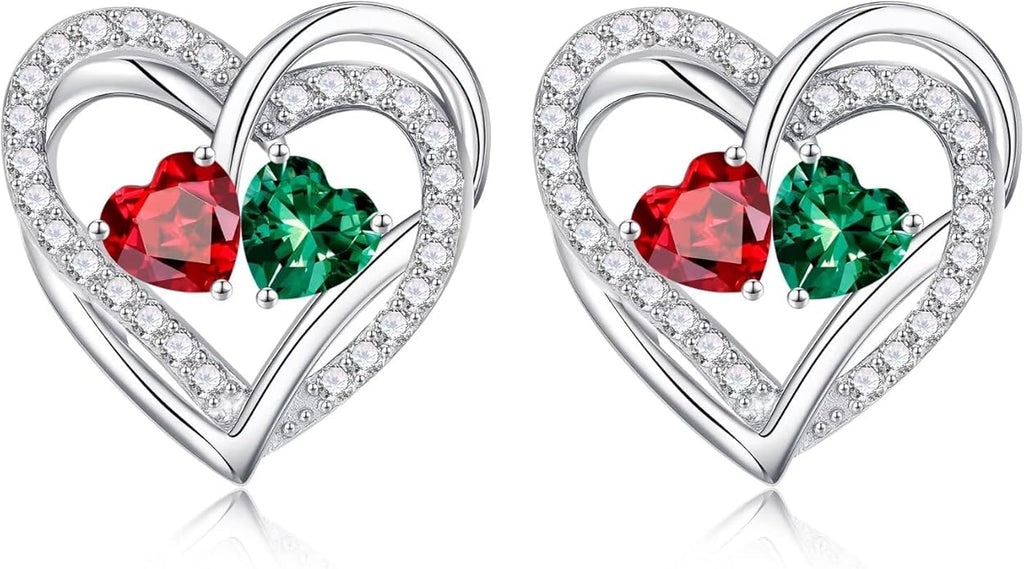 Iefil Valentines Day Gifts for Her, 925 Sterling Silver Heart Birthstone Earrings, Anniversary Birthday Gifts for Women, Birthstone Jewelry for Her Wife Girlfriend Mom