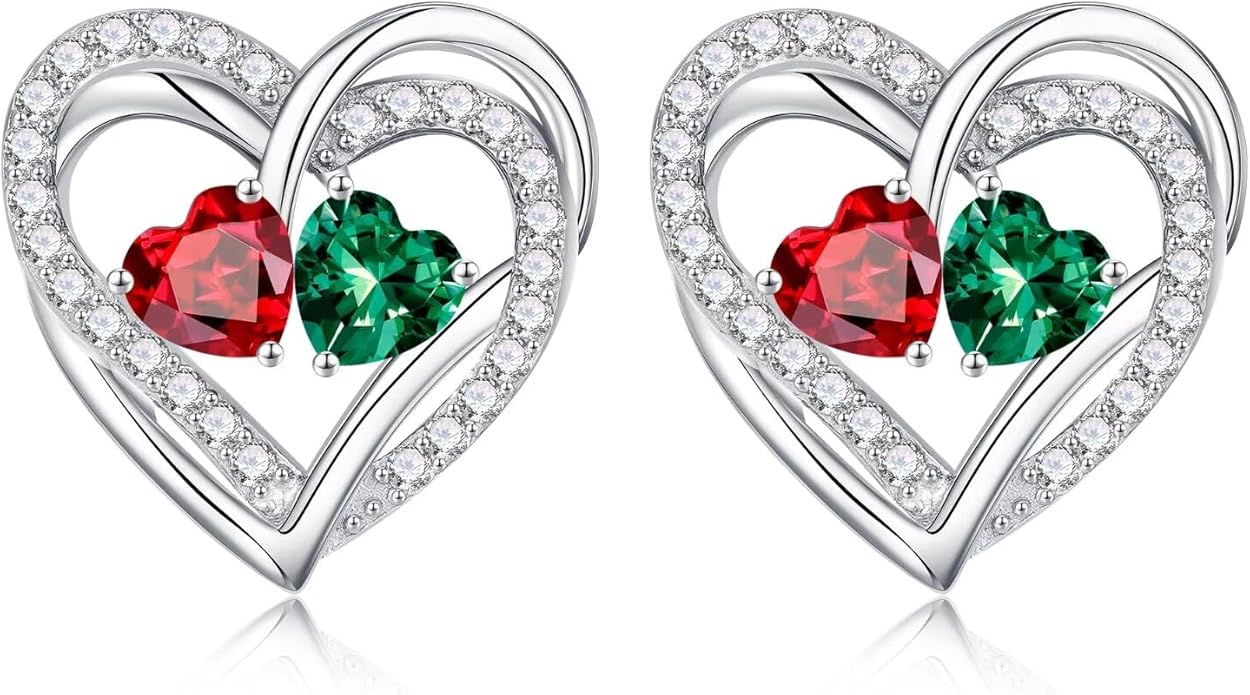 Iefil Valentines Day Gifts for Her, 925 Sterling Silver Heart Birthstone Earrings, Anniversary Birthday Gifts for Women, Birthstone Jewelry for Her Wife Girlfriend Mom