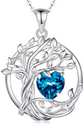 FANCIME Tree of life Birthstone necklace Sterling Silver Pendant Birthstone Necklace Gemstone Anniversary Birthday Jewelry Christmas Gifts for Mom Her Wife