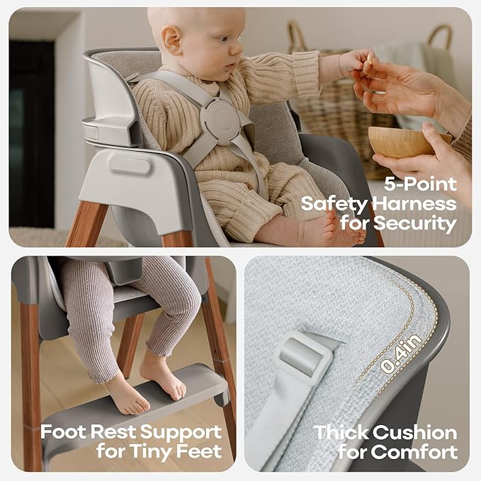 Fodoss Convertible Baby High Chair with Detachable Tray, Foldable High Chair for Eating with Thick Cushion, Silla para Comer de Bebe