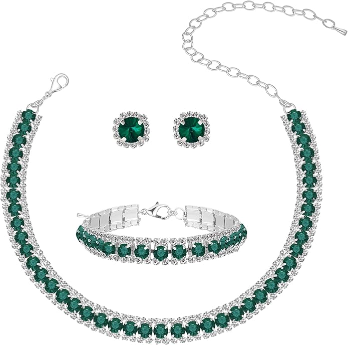 Women Rhinestone Crystal Jewelry Set Crystal Tennis Design Rhinestone Choker Necklace Link Bracelet Teardrop Earrings Set Wedding Bridal Bridesmaids Party
