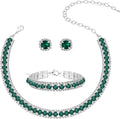 Women Rhinestone Crystal Jewelry Set Crystal Tennis Design Rhinestone Choker Necklace Link Bracelet Teardrop Earrings Set Wedding Bridal Bridesmaids Party