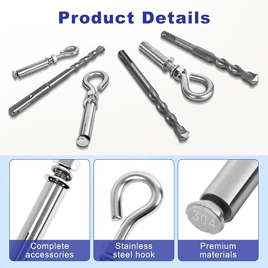 4 Pack 3/8" X 4-1/2" Expansion Eye Bolt, Concrete Eyebolt Anchors, Heavy Duty - Image 6